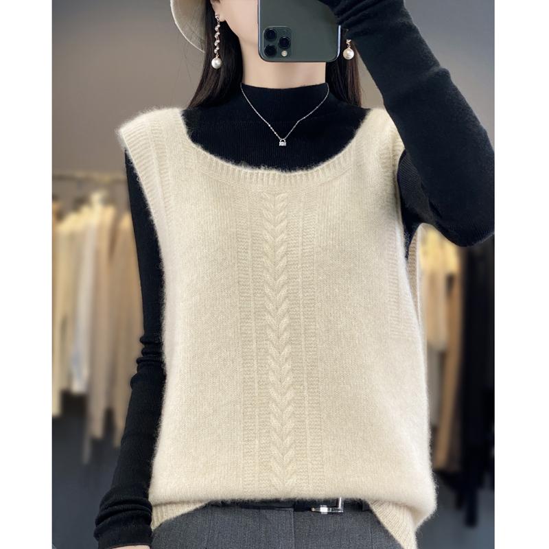 

Женский кашемировый жилет с квадратным вырезом, кашемир Qinghe, 30% кашемир, 70% шерсть, зимний вязаный пуловер, осенний свитер, кашемировый свитер L