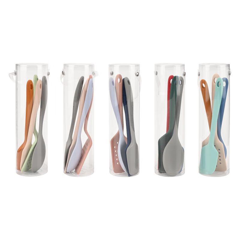 Wutuo Silicone Kitchen Utensil 4-Piece Set with Storage Bucket (Pack of 2)