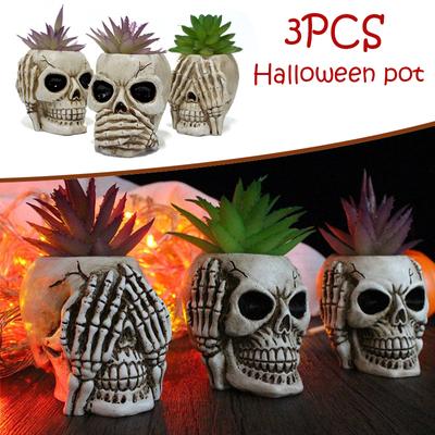 3PCS İnsan Kafatası Saksı Ev Bahçe Etli Bitki Ekici Cadılar Bayramı Prop