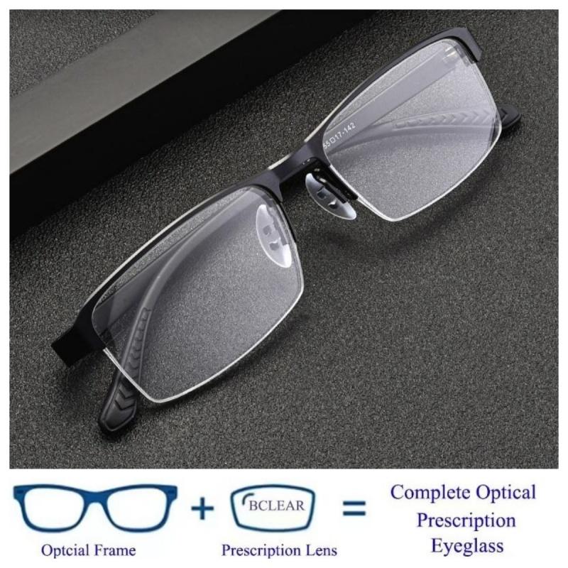 TGCYEYO Men's Myopia Prescription Glasses Square Half Rim Frame Alloy Optical Eyeglasses Multifocal Eyewear Flexible Mirror Legs