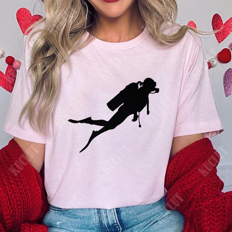 Divertente Stampa Grafica Subacqueo T Shirt Subacqueo Top Moda Girocollo Manica Corta Taglie Forti Donna T-Shirt