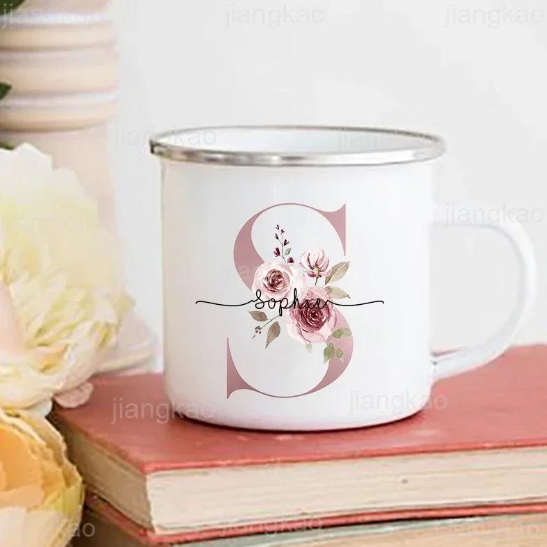 Personalized Mug Floral Initial Name Cup Custom Name Tea Coffee Hot Chocolate Mugs Bride Bridesmaid Mothers Day Gifts for Her