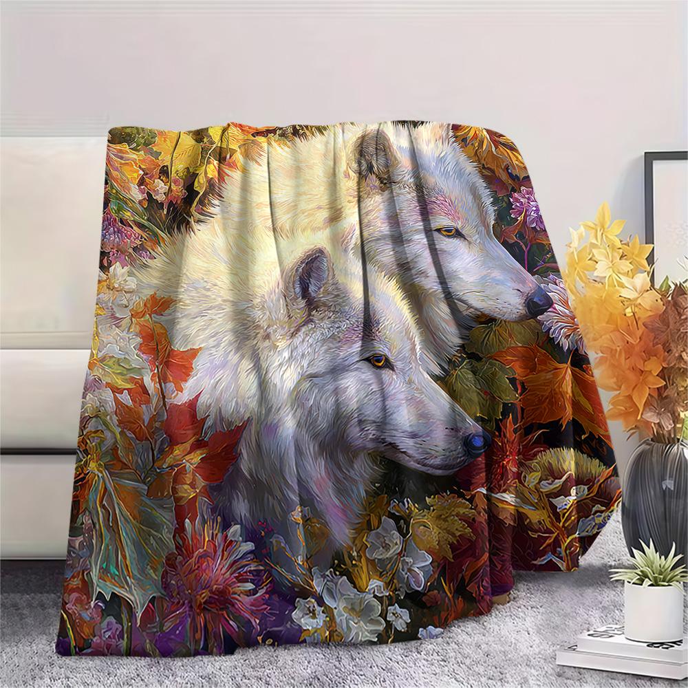 Koc Flanelowy z Nadrukiem Wilka, Wysokiej Jakości, Wygodny na Wszystkie Pory Roku, Wystrój Domu, Ciepło i Komfort, Idealny na Prezenty Świąteczne