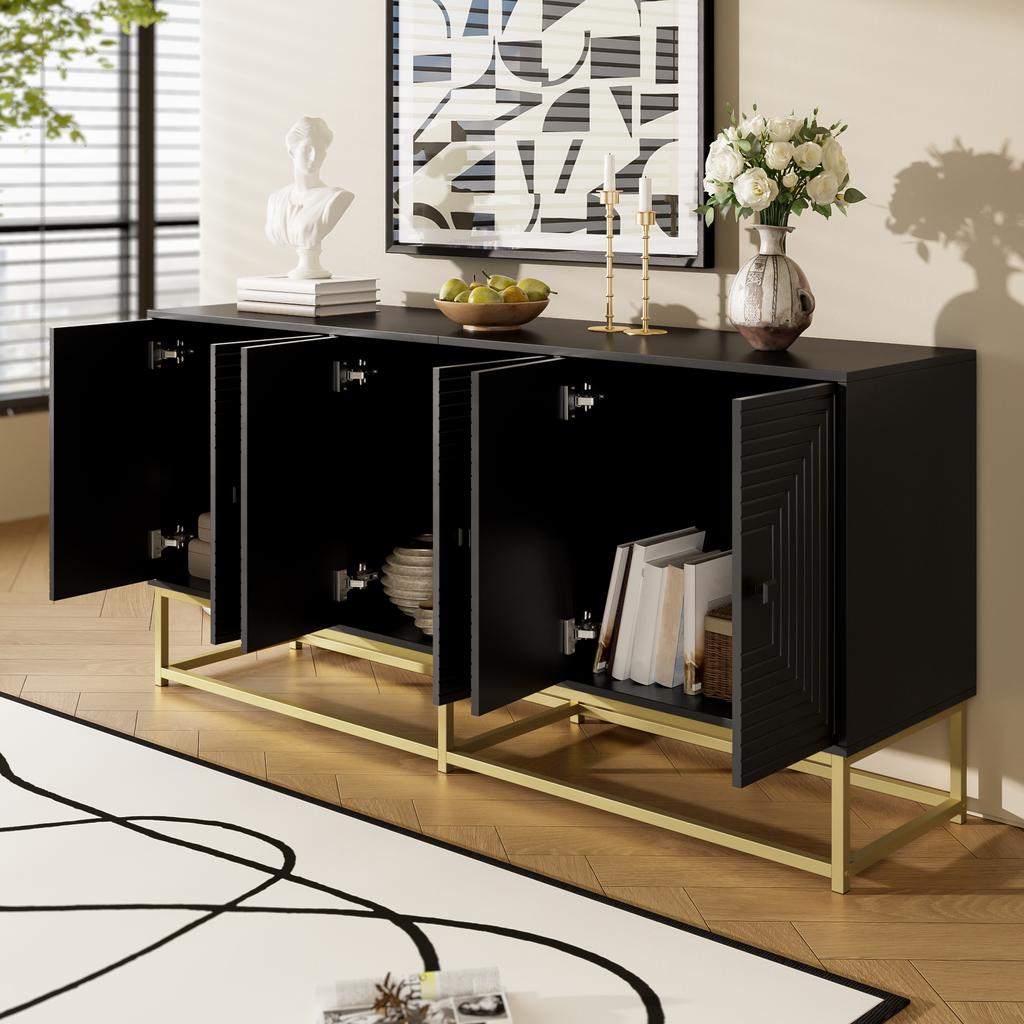 Modern Black Storage Cabinet with 3 Double Doors, Large Storage Space and Matte Surface, Stylish Sideboard for Living Room, Dining Room & Office