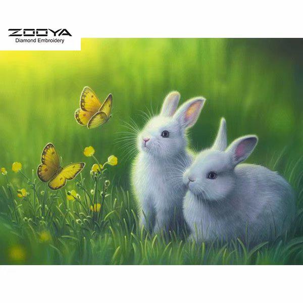

ZOOYA DIY 5D полная круглая алмазная картина кролик и бабочка вышивка крестиком домашний декор