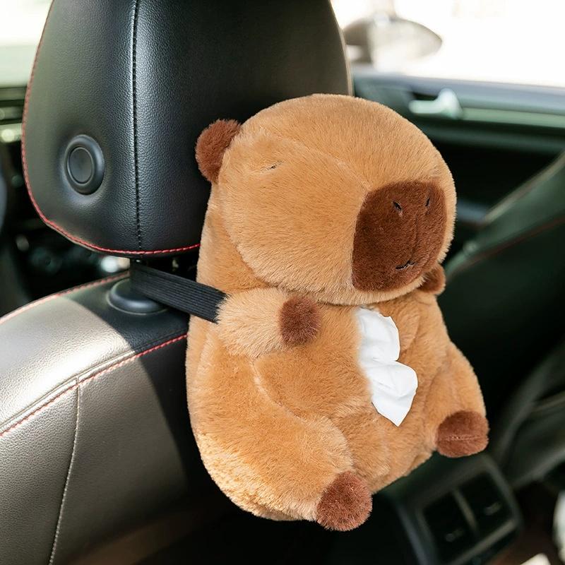 Cartoon Capybara Papieraufbewahrungsbehälter - Auto Armlehne Taschentuchhalter Auto Taschentuchbox Abdeckung Organizer Weiches Plüsch Taschentuch