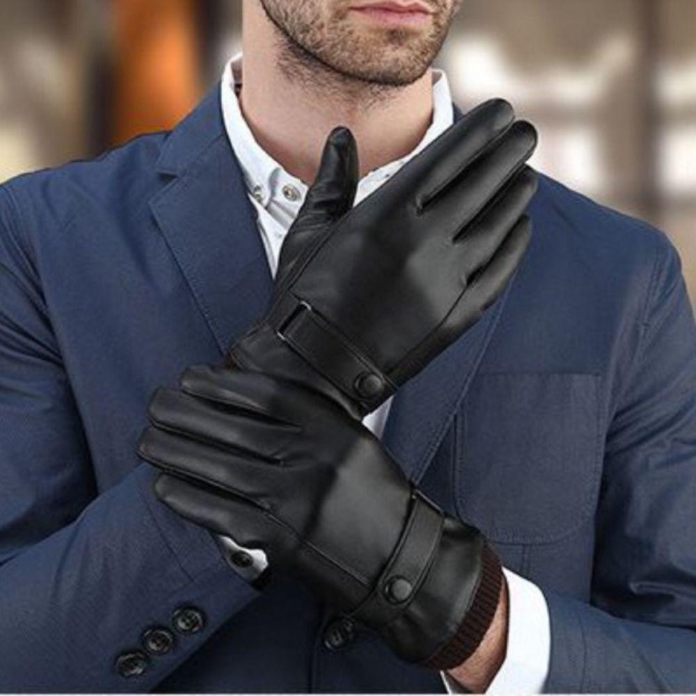Keep Warm Men's PU Leather Gloves Windproof Motorcycle Full Finger Mittens  Driving