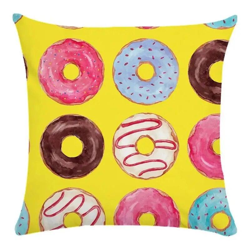 Donut Print Pillowcase Home Bedroom Living Room Sofa Cushion Cover 45x45cm Peach Skin Pillowcase