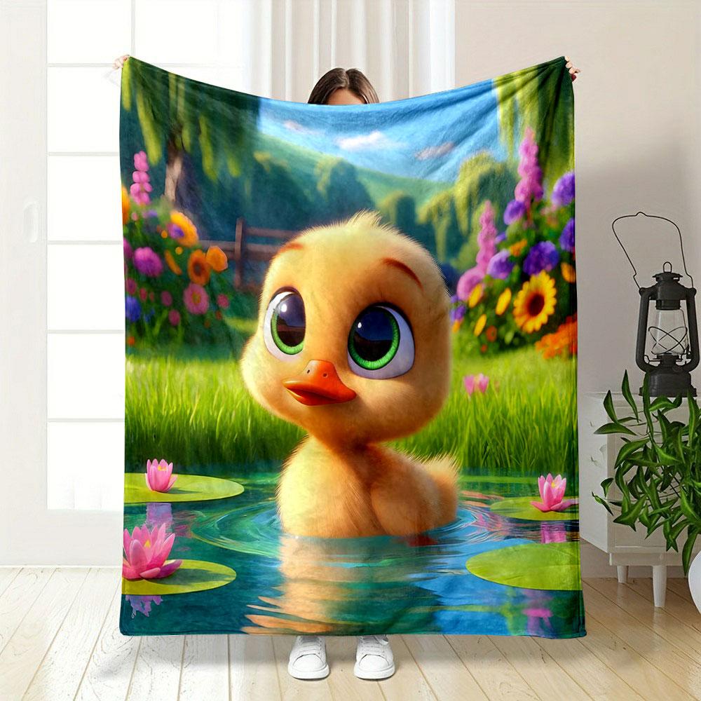 Cute Duckling In Sunny Garden Pond Print Blanket Soft and Cozy Perfect for the Living Room Bed Sofa or a Nap,gift