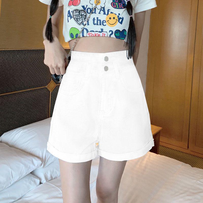 Women s 2026 Summer Korean-Style Black High-Waisted Denim A-Line Shorts 2XL