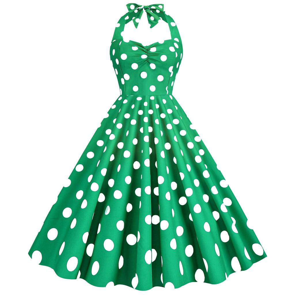 GMXIA Dress Up Retro Hepburn Style Dress Halter Polka Dot Slimming Dress