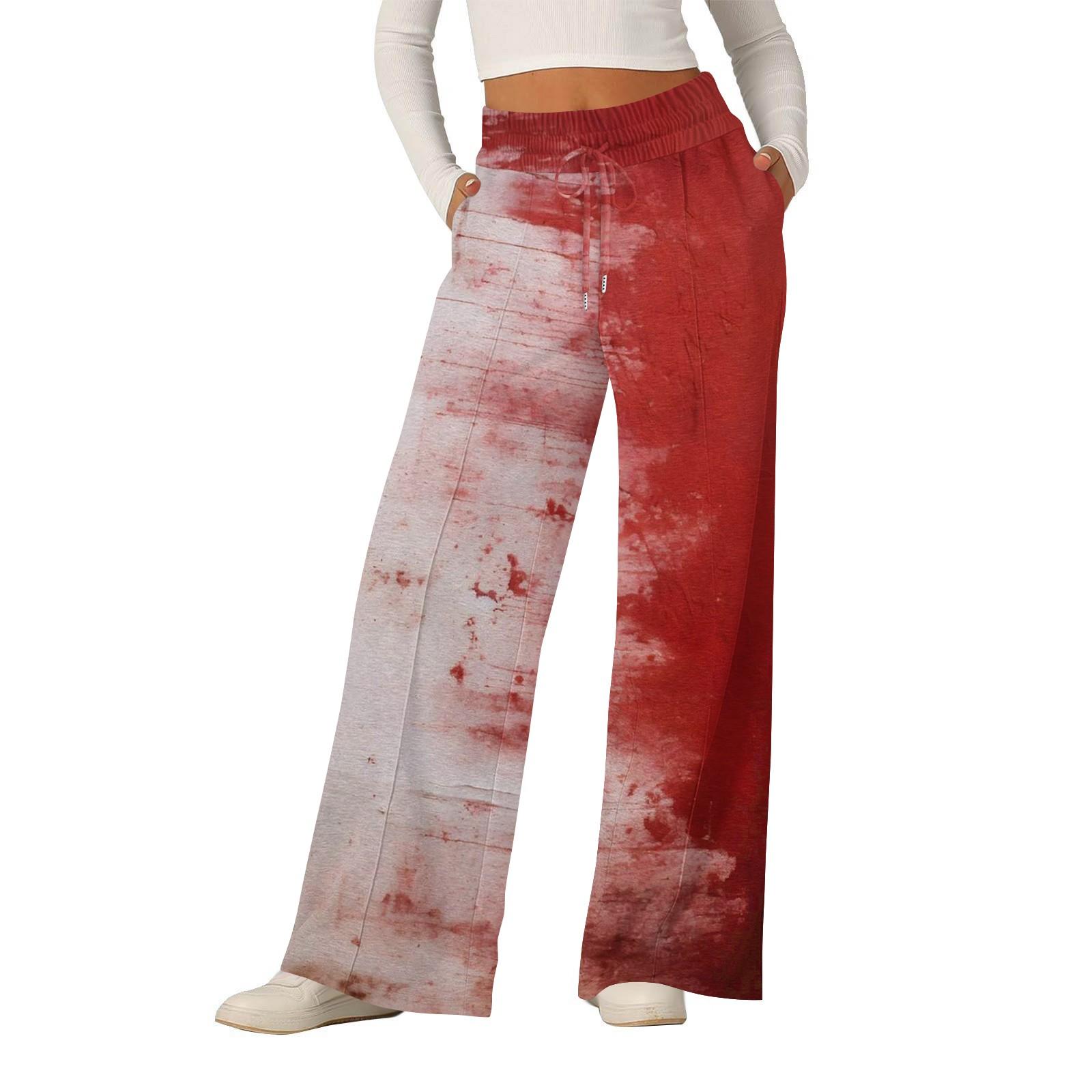 

Жіночі модні вільні повсякденні штани з широкими штанинами з принтом на Хелловін S червоний