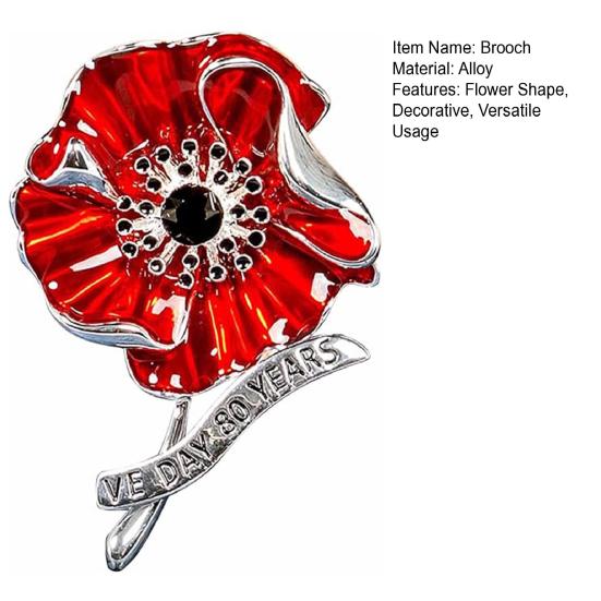 80th Anniversary Commemorative Brooch European Win Tribute Pin Flower Shape Badge with Enamel Petals for WWII Heroes