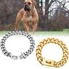 Bequemes 19mm Goldfarbenes Edelstahl Hundekettenhalsband Mit Stilvollem Karomuster