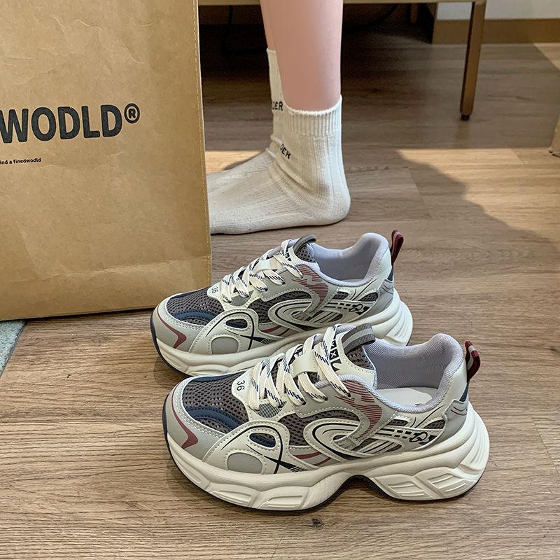 Net Shoes Are Light and Heightened Casual Sports Shoes for Women's New Spring and Autumn Silver Platform Dad Shoes for Women