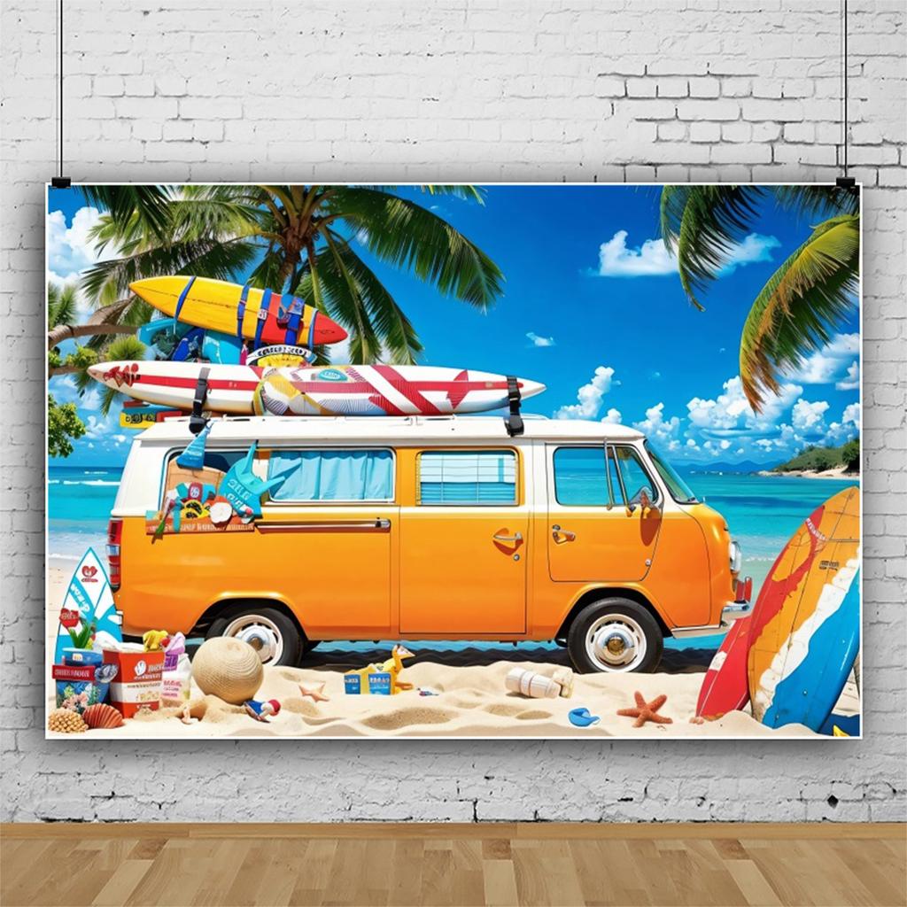 Summer Beach Hawaiian Background Tropical Floral Surfboard Aloha Sea Birthday Holiday Party Decoration Banner Photography Props