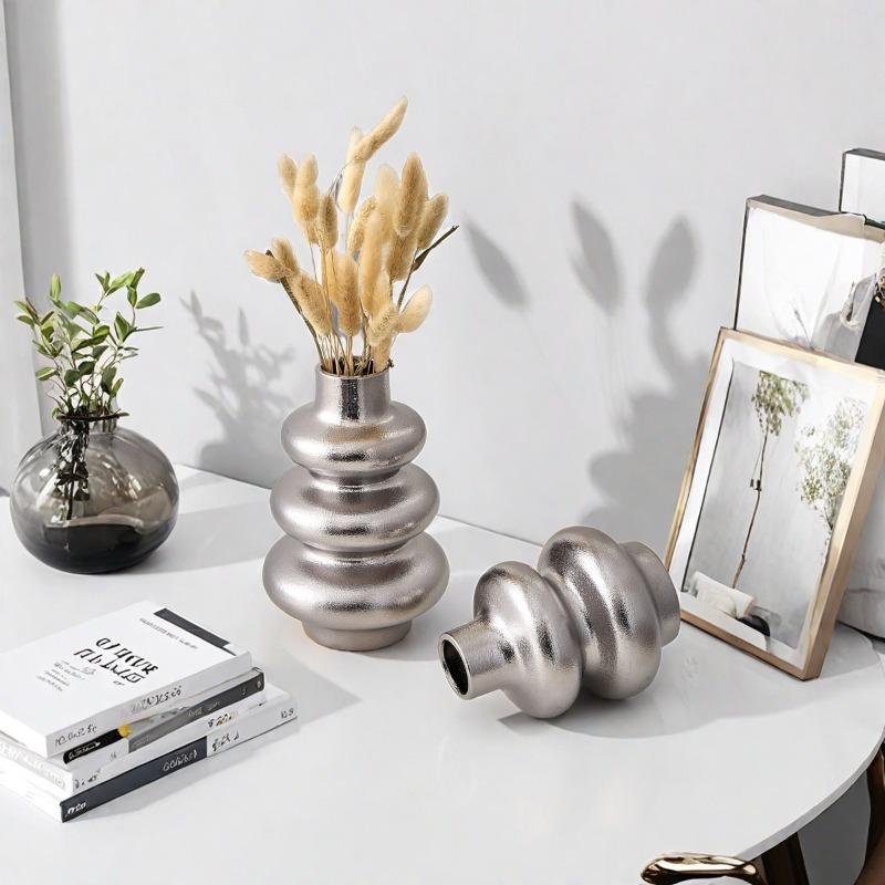Modern Round Ceramic Vase Flower Arrangements Living Room Dining Table Decoration Abstract Gold Silver Irregular Vase Home Decor