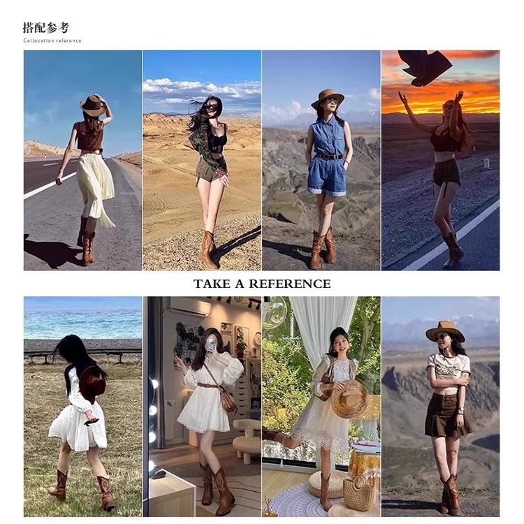 Large Size Embroidered Western Cowboy Boots Women's 2025 New Boots Shoes Travel Wear Desert Boots Northwest Knight Boots