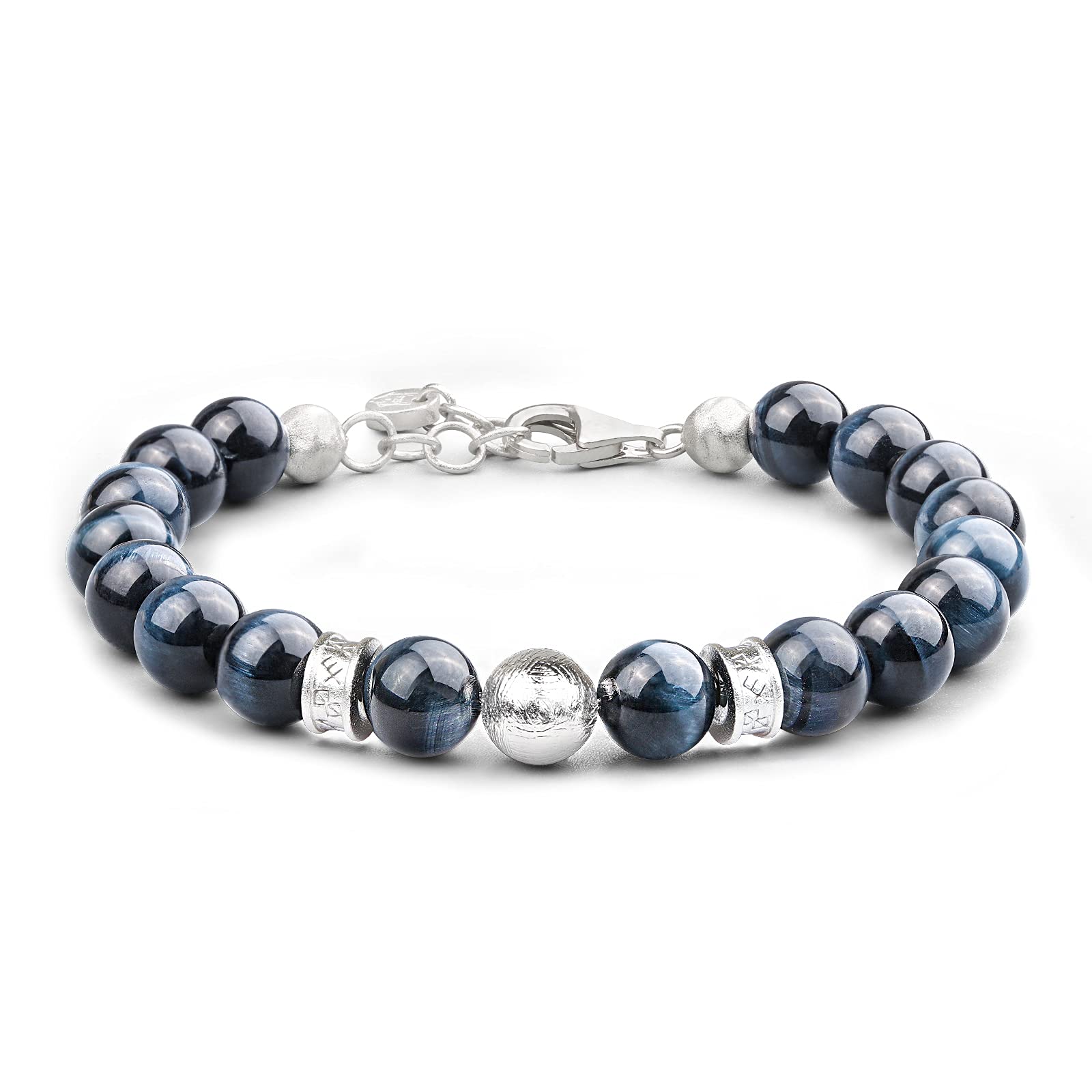 

Bracelet Swedish Meteorite Blue Tiger Eye Runes High Quality Natural Stone Power Stone Silver 8MM Beads [AWNL] Men s