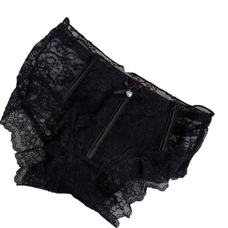 Dámské trojúhelníkové kalhotky ze sexy prodyšné bavlny se středně vysokým pasem a japonskou krajkou