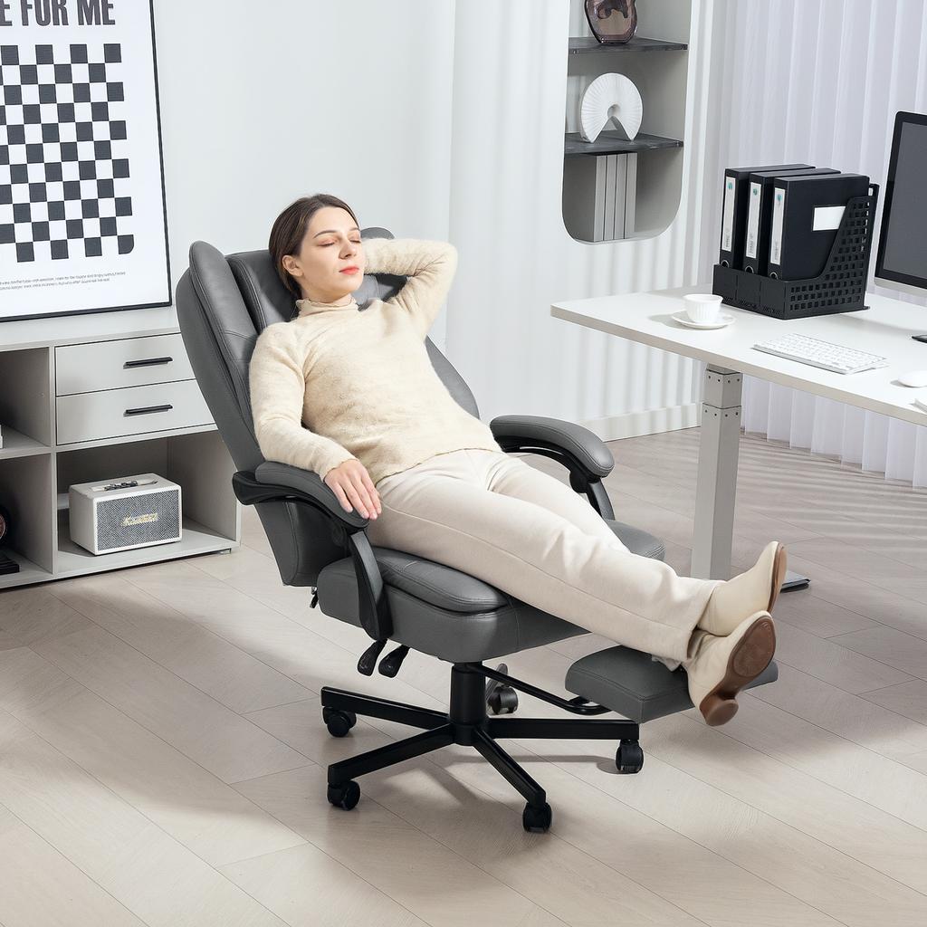 Office Chair with Massage Function, Height-Adjustable Desk Chair with Reclining Backrest, Padded, Rolling, Grey