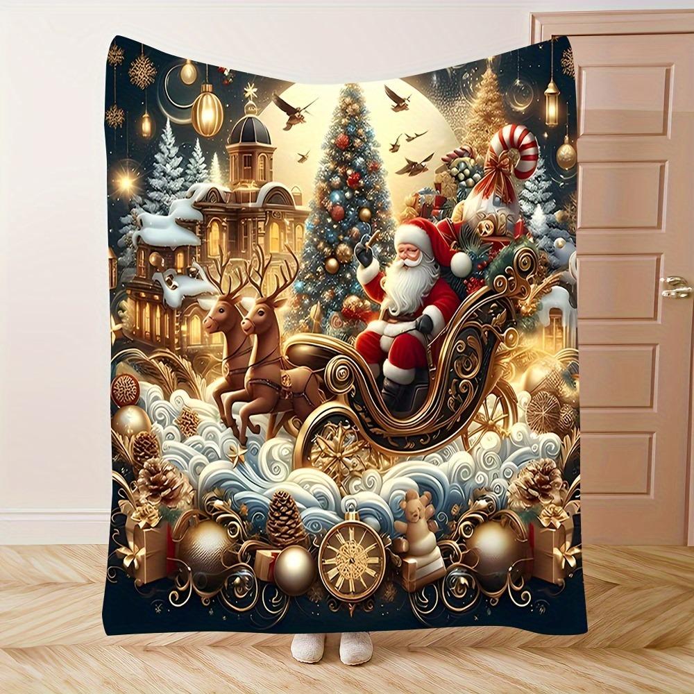 1pc Christmas Santa Sleigh Printed Blanket ,Sofa, Bed, Travel, Lunch Break, Flannel Blanket.