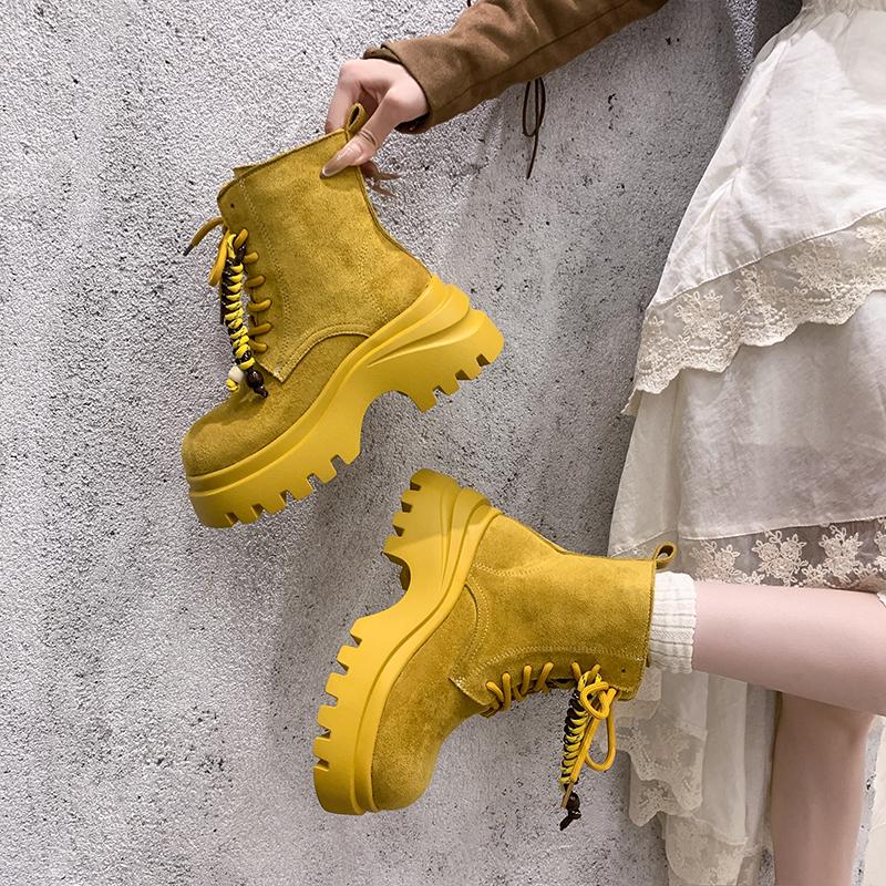 Fashion Platform Women's 2025 Autumn and Winter New Small Heightened Non-Slip Short Cylinder Boots Frosted Motorcycle Boots