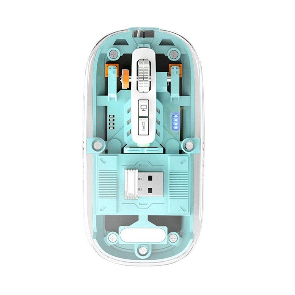 

1600DPI Silent Mouse 2.4GHz/Bluetooth 5.0 Rechargeable Mouse Sleek Transparent Mouse Office синій
