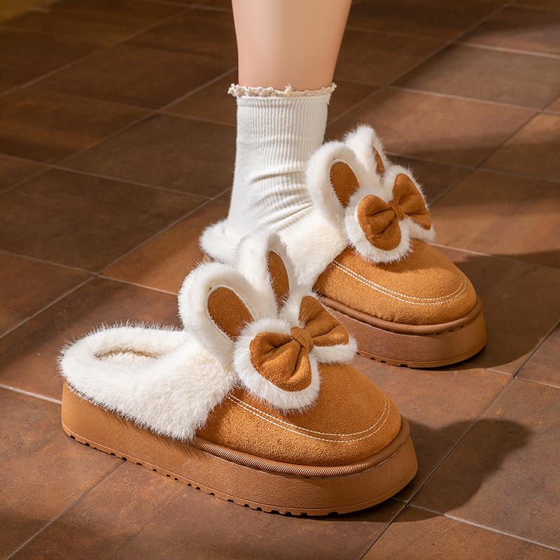 

Осенне-зимние хлопковые тапочки с бантом и кроликом, на толстой подошве, нескользящие, вельветовые, на толстой подошве, милая теплая обувь 40-41 [1-2 yards smaller] кофейный