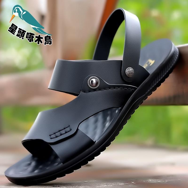 Star-headed Woodpecker Men's Sandals New Non-slip Summer Leather Waterproof Beach Shoes Casual Sandals