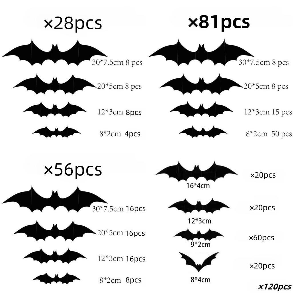Halloween Bat 3d Wall Decals Pack With Plastic Material For Spooky Decor