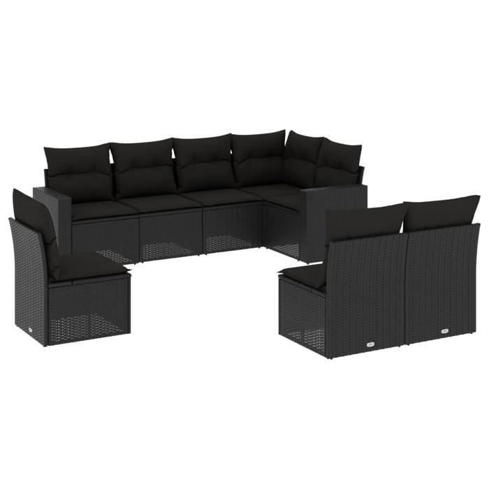 VidaXL Salon de jardin 8 pcs avec coussins noir résine tressée 3219055