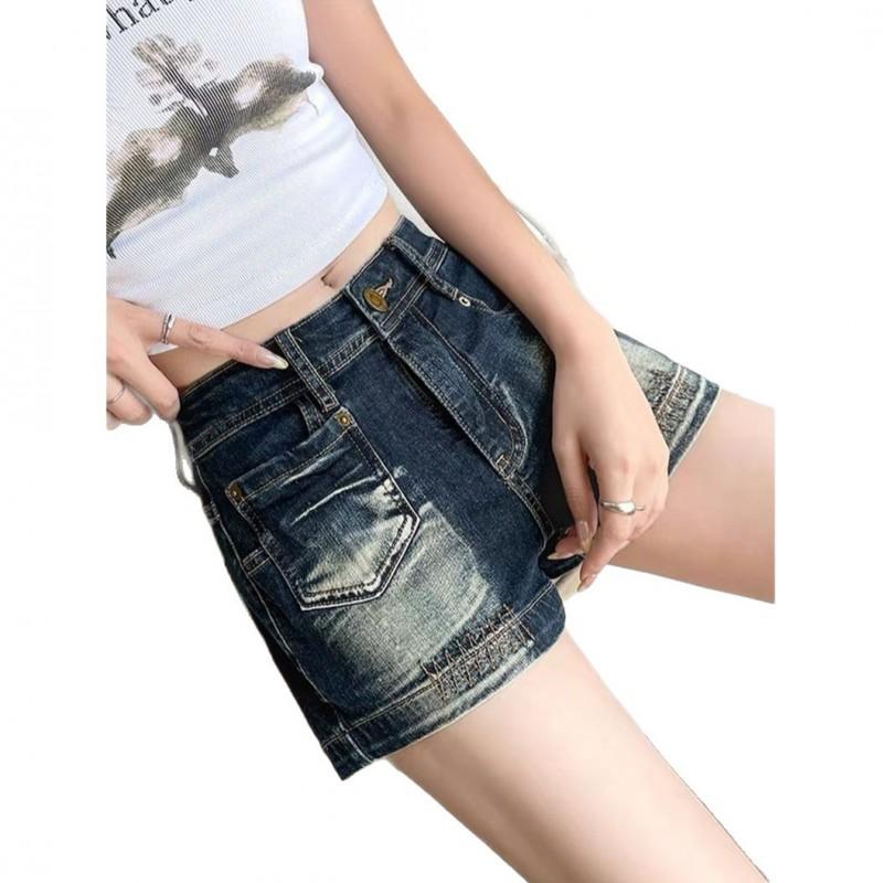 Womens Distressed Denim Shorts High-Waisted Slim Fit Ultra Short Jean Streetwear