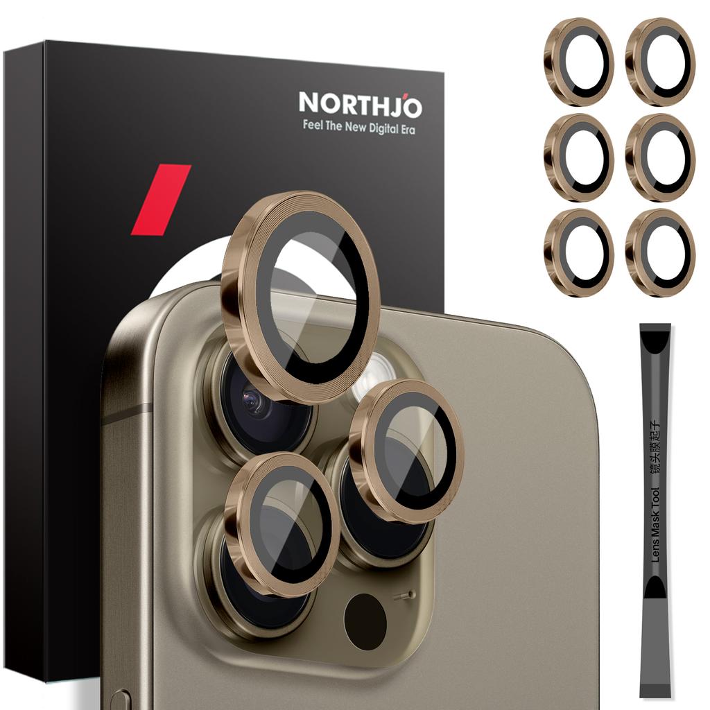 NORTHJO 2 Sets for iPhone 16 Pro/16 Pro Max Tempered Glass Camera Lens Film CD Veins Metal Ring Lens Guard