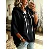 Women's Loose Seven Quarter Sleeves, Hooded Drawstring T-shirt, Batsleeved Top, Outerwear