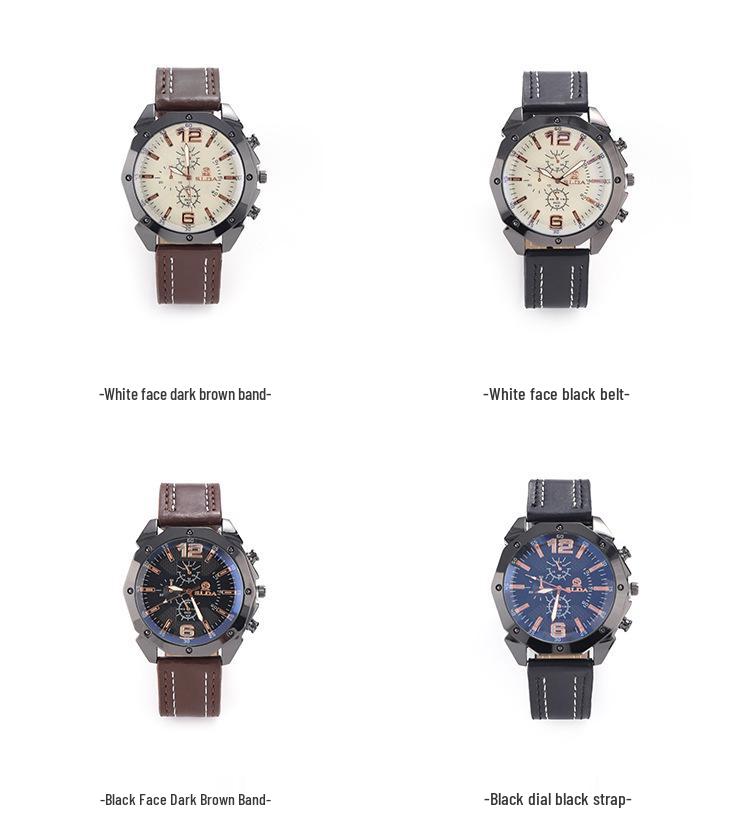 Men's Korean Style Casual Leather Strap Quartz Watch with Big Dial and Unique Design