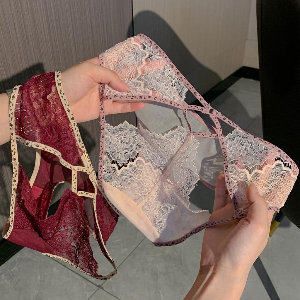 Ladies New Summer Sexy Leopard Lace Hollowed Out Triangle Panties