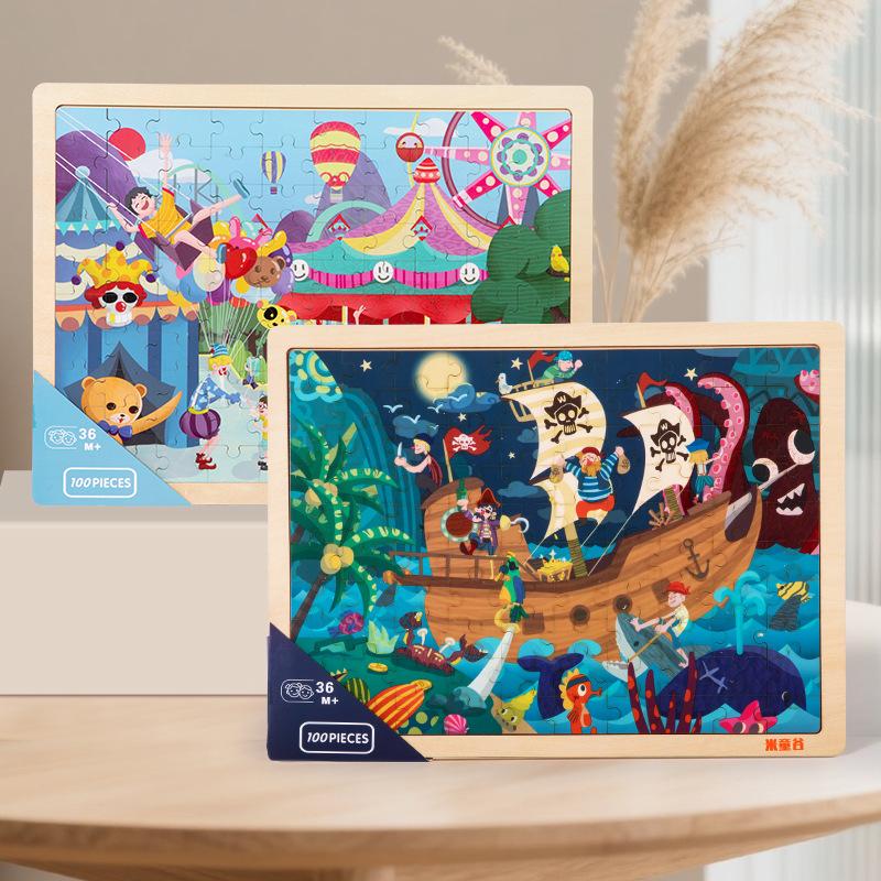 Holzpuzzles für 4-6 Jahre, Kinder-Frühbildungs-Holz-Set mit lustigen Puzzles, Waldtiere Bauernhof Verkehr Bildungs-Gehirnspielzeug, Puzzlebretter Spielzeug