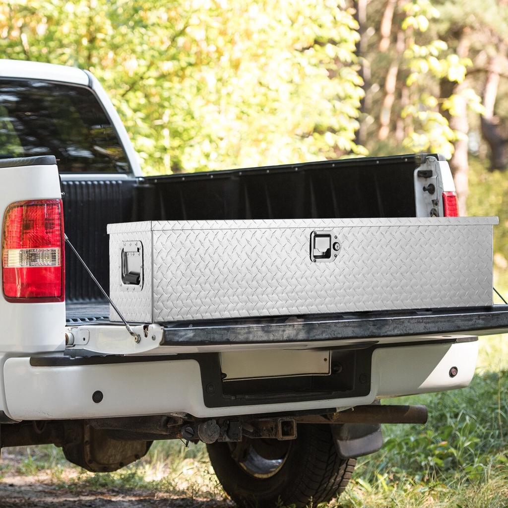 Robuste Aluminium-Ladeflächen-Werkzeugkiste, Werkzeugkiste mit Riffelblech, Seitengriff und Schlüsseln, Aufbewahrungs-Werkzeugkiste Organizer für Pickups, LKW