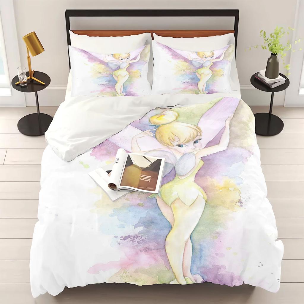 Elf Cartoon Tinkerbell Bettbezug Bettwäsche Set 100% Polyester Niedlich Bedruckt Hautfreundlich Atmungsaktiv Heimtextilien Anime