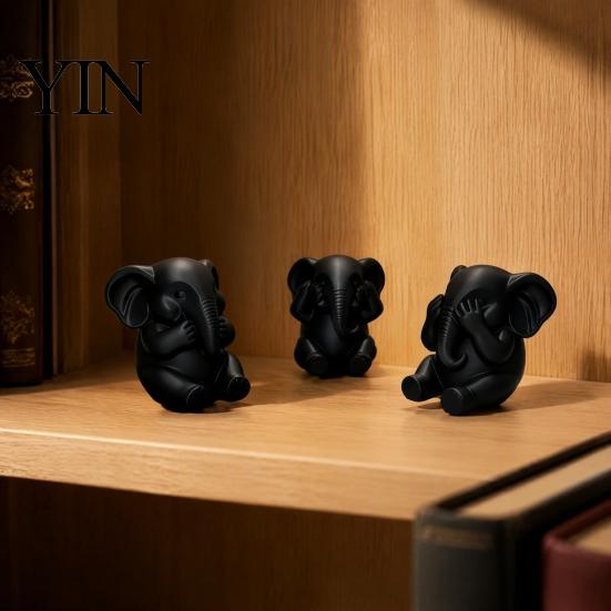 Symbolic Healing Gifts 3Pcs Elephants Figurine, 3D Printed No See Hear Speak Elephant Elegant Entrance Table Decor Statues, Minimalist Desktop