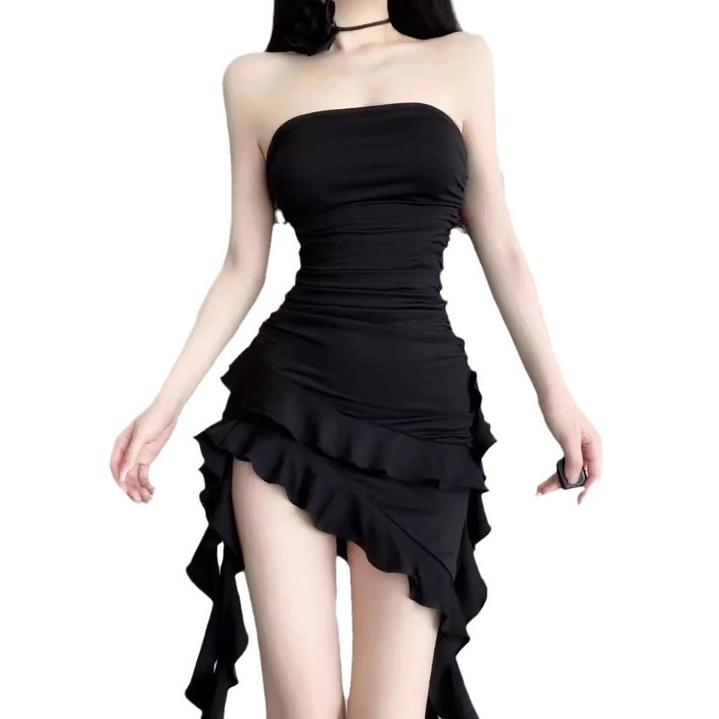 Polyester Slim Fit Black Short Dress With Offshoulder And 3d Pattern For Summer 2024