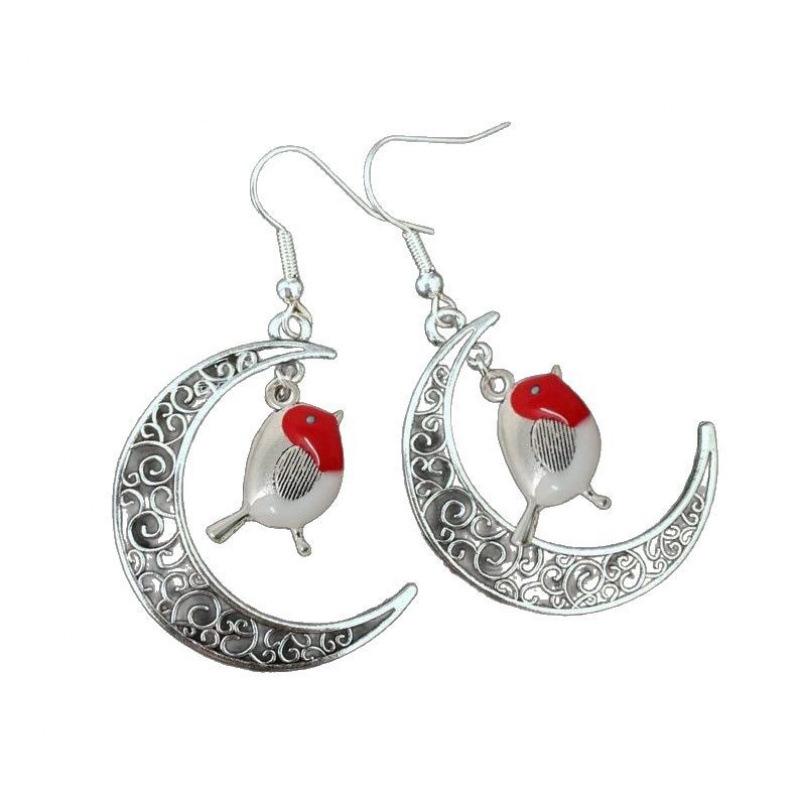 Bohemian Retro Colorful Bird Moon Earrings