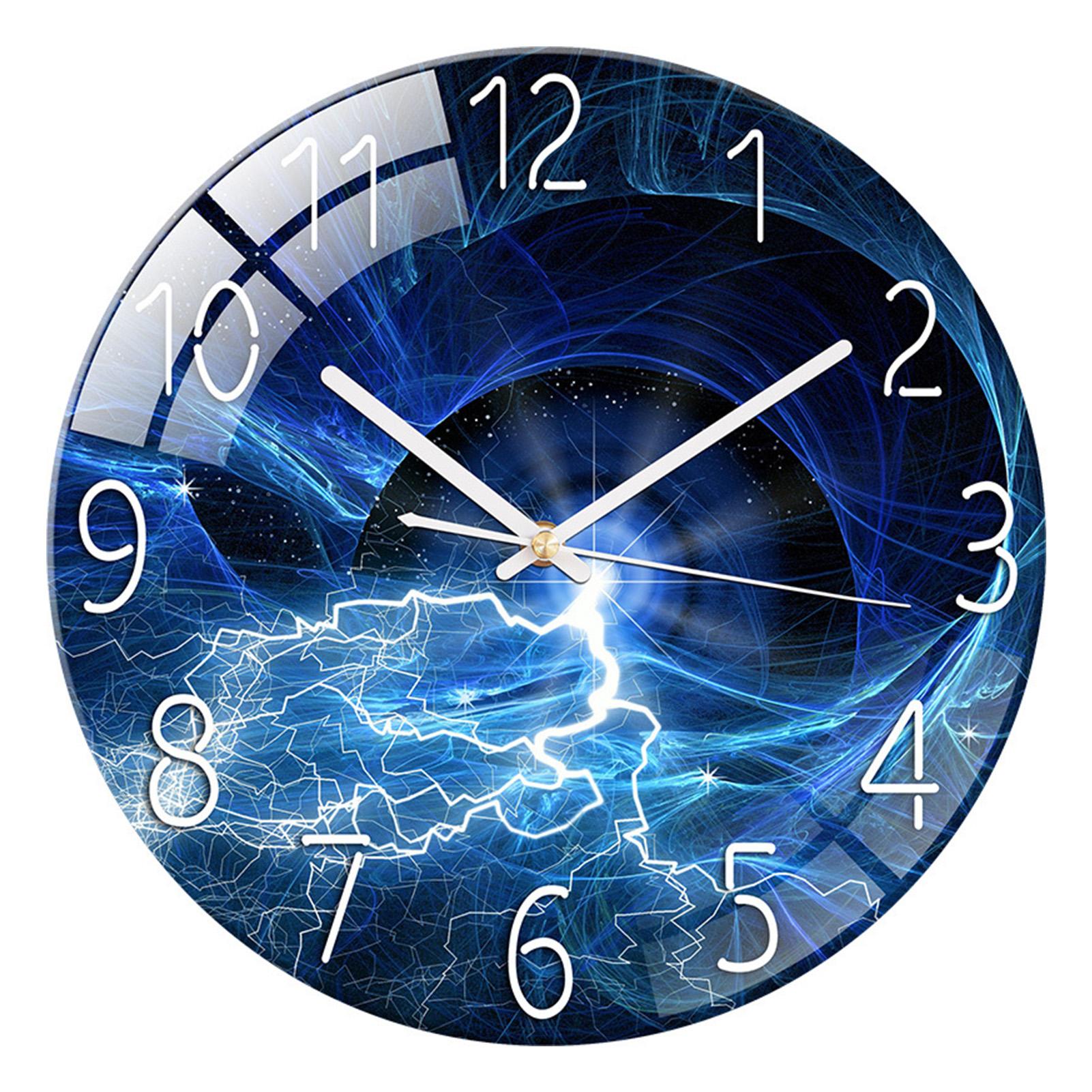 

Стеклянные настенные часы, современный дизайн, закаленные часы с красочным ландшафтным освещением Thunder and lightning