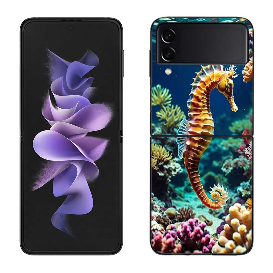 Seahorse Underwater Fantasy Case For Samsung Z Flip 6 5G Galaxy Z Flip 5 4 3 5G Black Hard Cell Phone Cover Luxury PC Shell Coqu
