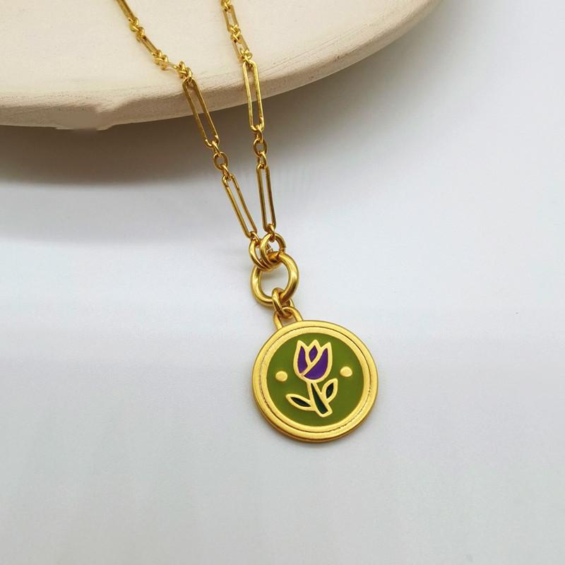 Bone chain popular pendant casualins necklace jewelry retro enamel tulip bamboo necklace золотой