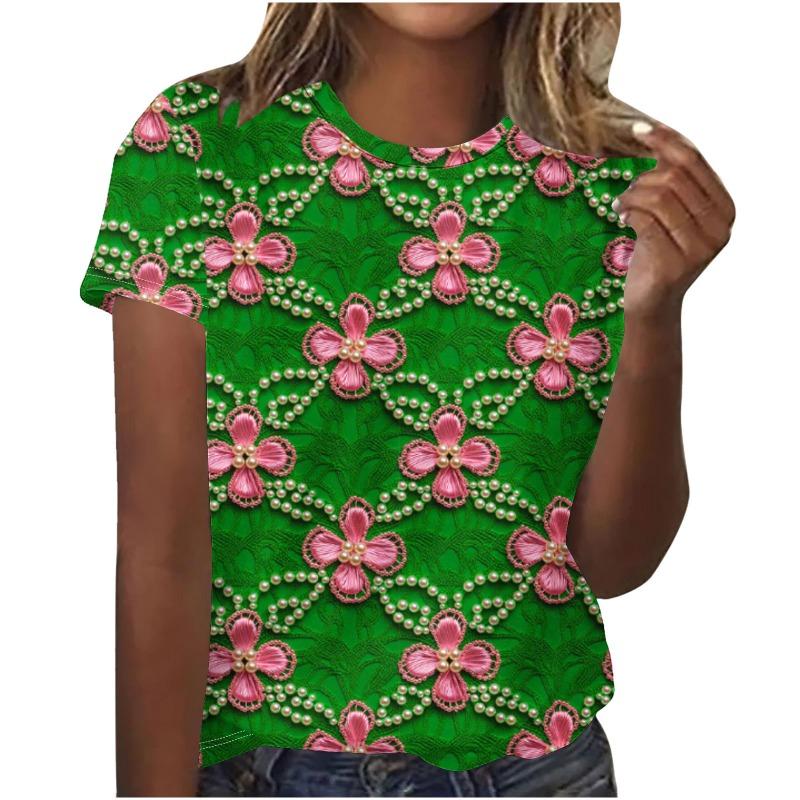 Summer Women's Short Sleeved Slimming Fashion T-shirt Women's Clover Animal Casual Print Shirt