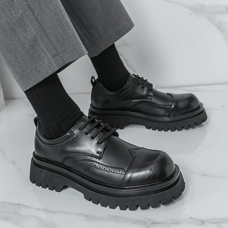 Fashion Brogue Classic Business Men's Leather Shoes Gentleman Comfort Style Groom's wedding suit height increasing shoes 38-46 lace-up