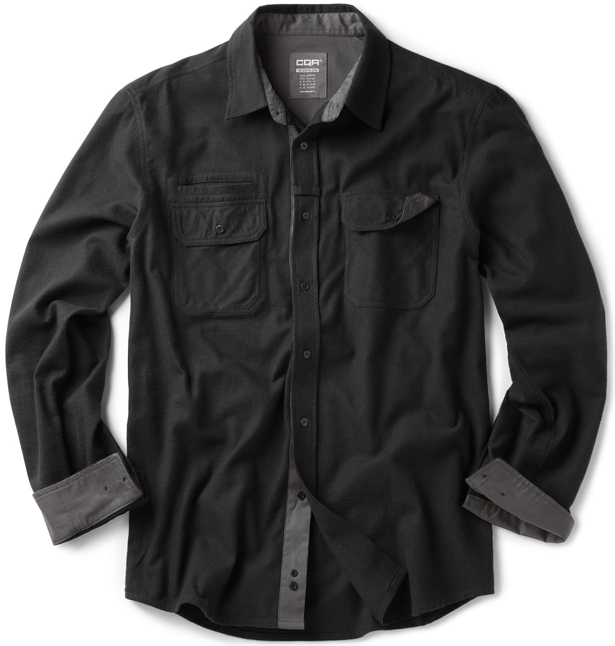 

[CQR] Shirt Long Sleeve Men s Regular Fit [Warmth, Thick, Durable] Flannel Winter Solid Flannel Shirt with Pocket 100% Cotton CQ-HOF103-JPBLK_XL