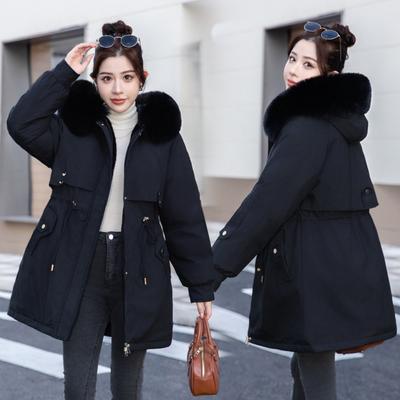 Winter Clothing Large Fur Collar Medium and Long, Cotton-padded Jacket Women's Fashion Cotton-padded Jacket Velvet Cotton-padded Jacket